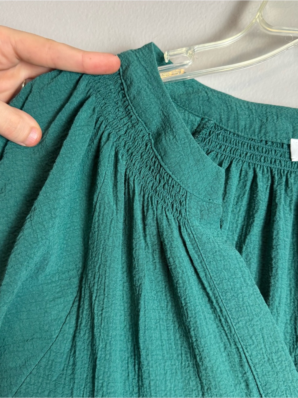 Calvin Klein Gauze Slit Neck Tiered Emerald Green Swing Midi Dress Size 16 - Picture 7 of 12